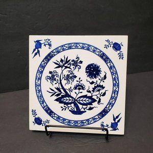 Vintage Blue Onion Tile Trivet, 6 inch Tile, Germany, Blue and White, Decorative